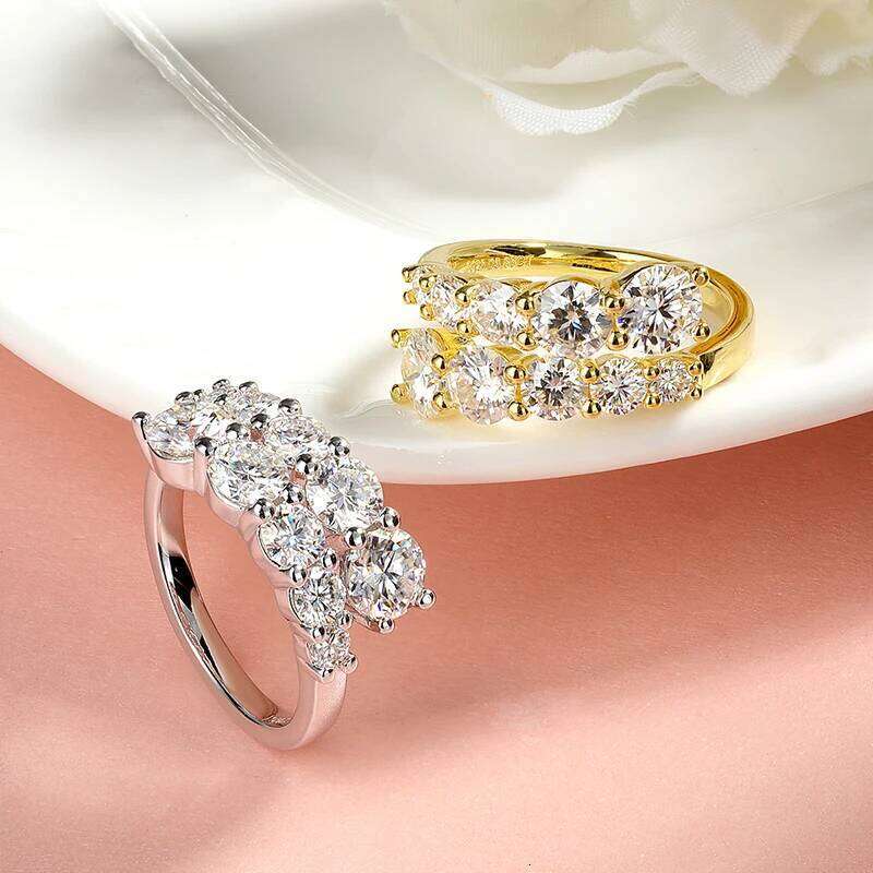 Smyoue 10 Gems Full Moissanite Rings for Women Sparkling Flawless Lab Created Dia Wedding Band S Sterling Sier Jewelry