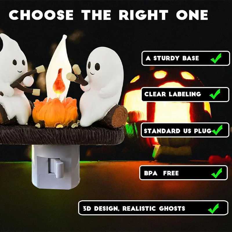 Ghost Campfire Flickering Night Light EU/US/UK Plug Faux Campfire 3D LED Night Light Into Wall Home Decoration Halloween GiftsXJ250804