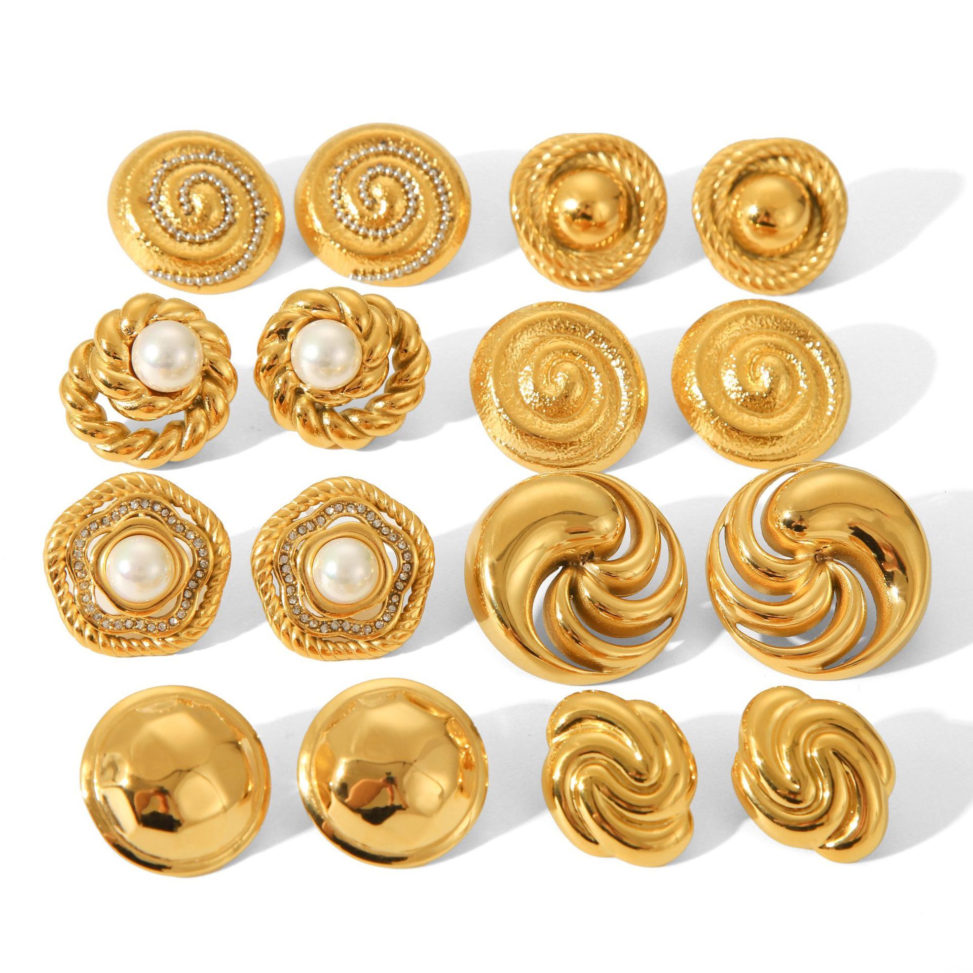 Free Shipping 2025 New Designer Jewelry Trend Geometric Titanium Steel Earrings 18K Gold Stainless Spiral Pattern Swirl Stud Earrings For Women Pearl 