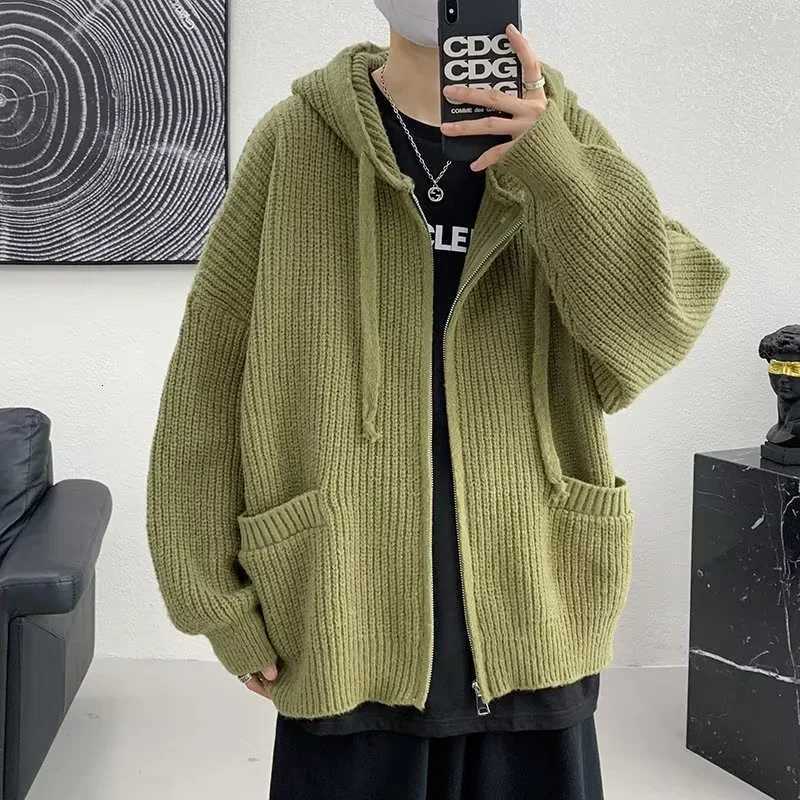 2025 Solid Color Hoodies Cardigan Jackets For Men Autumn Y2K Vintage Streetwear Knitted Sweater Korean Fashion Knitwears Coat XJ250805