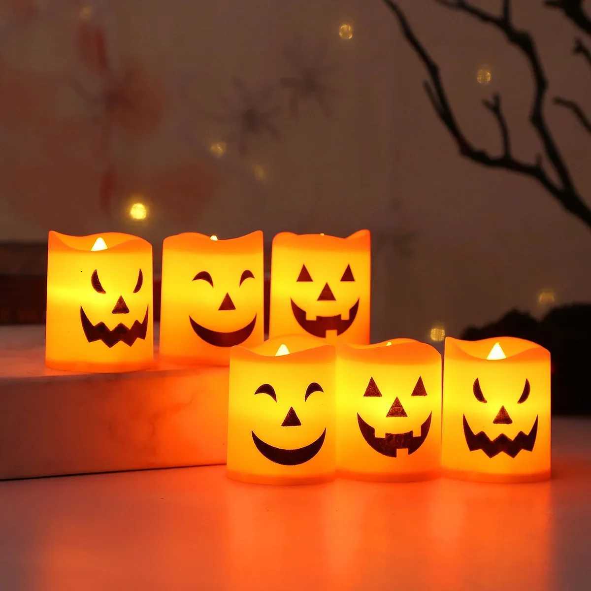6Pcs LED Candle Light Battery Powered Pumpkin Skull Ghost Spooky Light Halloween Party Decoration Ambient Electronic Candle LightsXJ250804