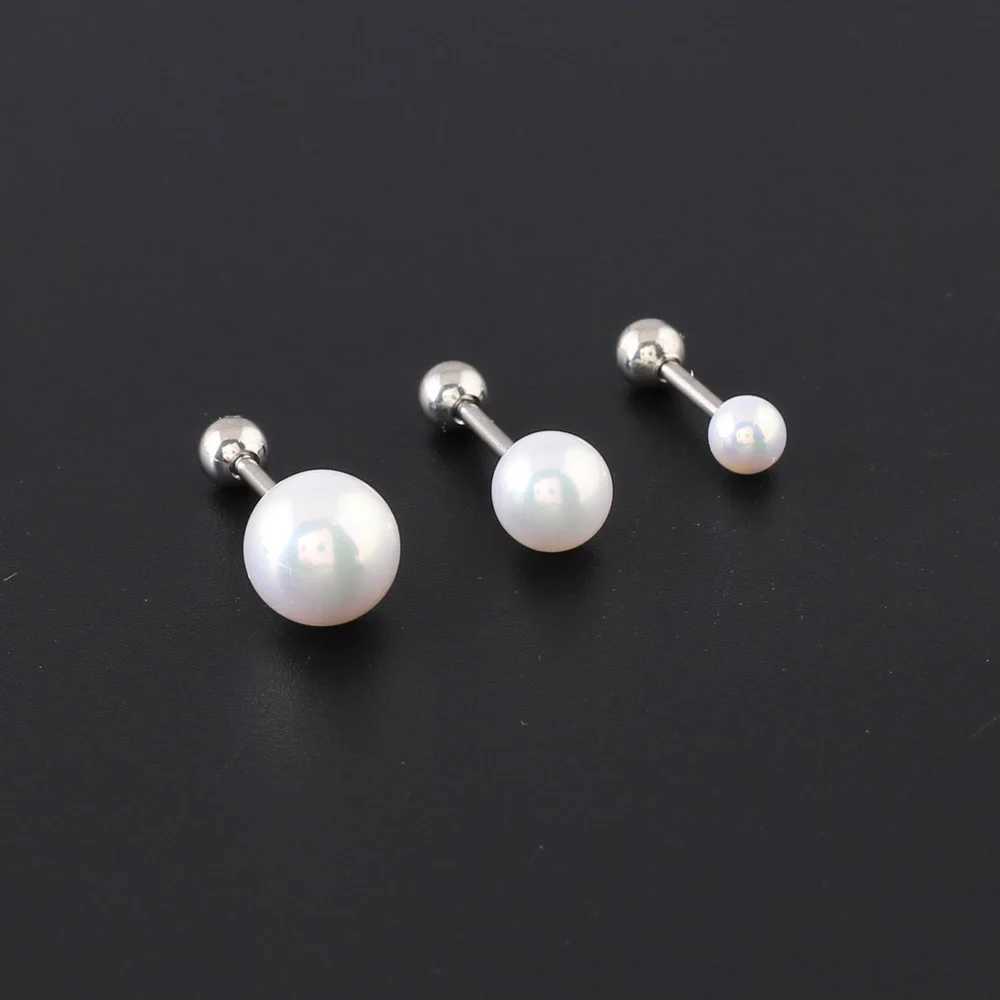 2 Pieces 4/6/8mm Steel Titanium Steel Pearl Ball Screw Women Stud Earrings Simple Beauty Screw-Back Earrings for Women Y250804