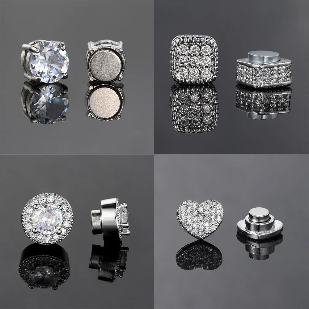 Fake Ice Out CZ Earrings For Men Women Magnet Magnetic Stainless Steel Non Piercing HipHop Rock Fashion Jewelry Accessory 250804