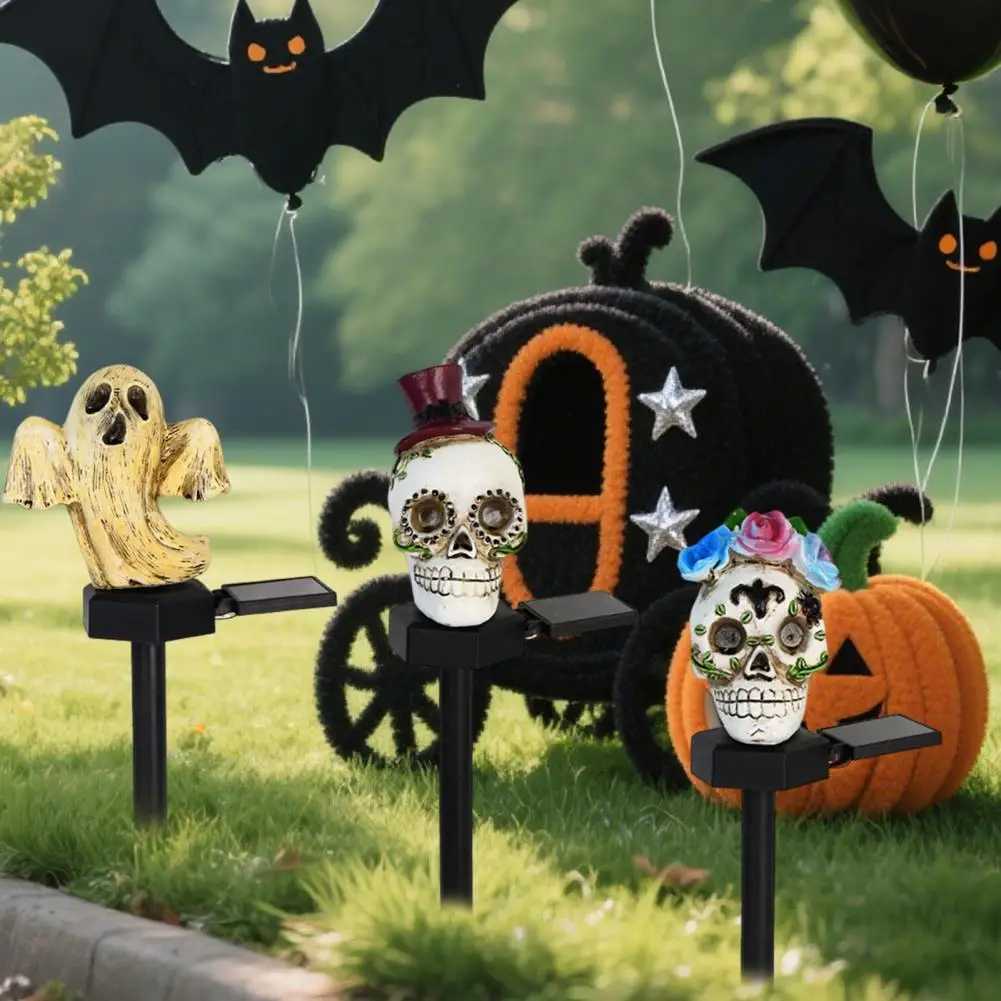 Autumn Patio Display Lights Halloween Solar Pumpkin Skull Pathway Lights for Outdoor Yard Decoration Waterproof Jack-o-lantern XJ250804