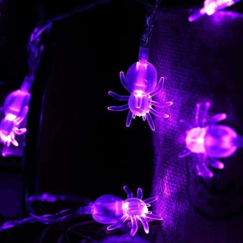 1PC Halloween Purple Spider LED Lights Battery Powered Hanging Lamp Horror Decoration Lights for Party Haunted House XJ250804