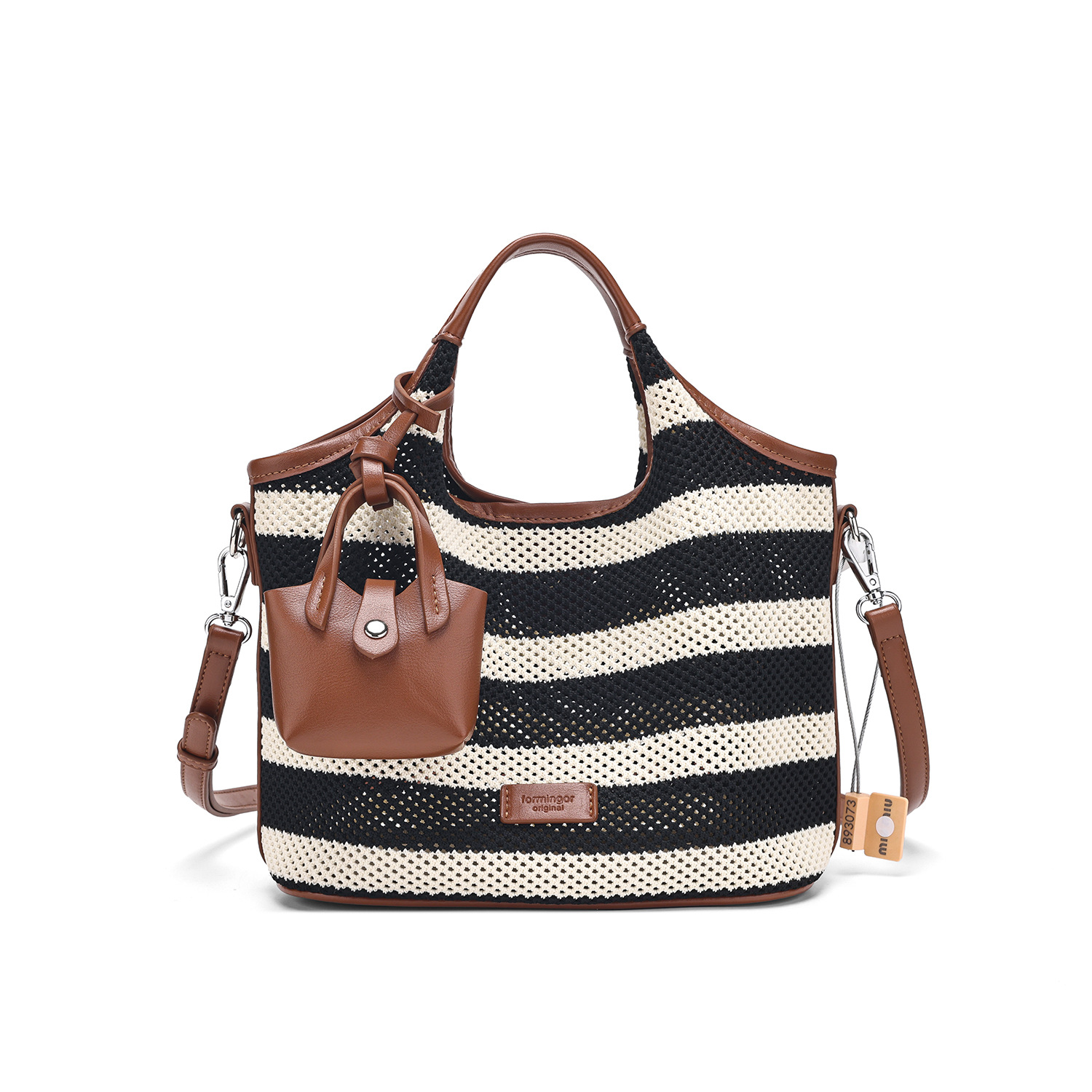 Black White Striped Tote 2025 New Style Large-Capacity Casual Hollowed-Out Beach Versatile Hand-Held Single-Shoulder And Crossbody Bag
