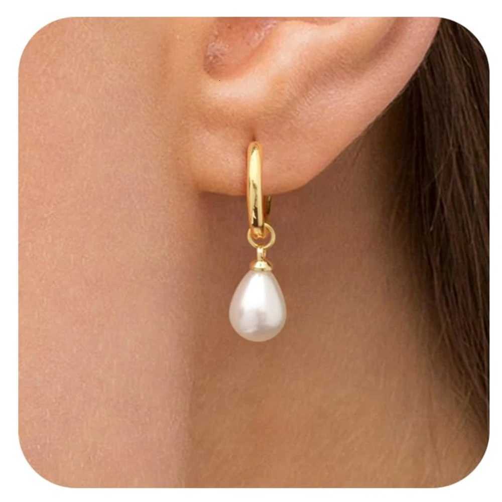 Trendy 14k Gold Plated Pearl Dangle Drop Hoop Huggies Earrings Cubic Zirconia Irregular Knot Pearl Studs Hypoallergenic Earrings Y250804