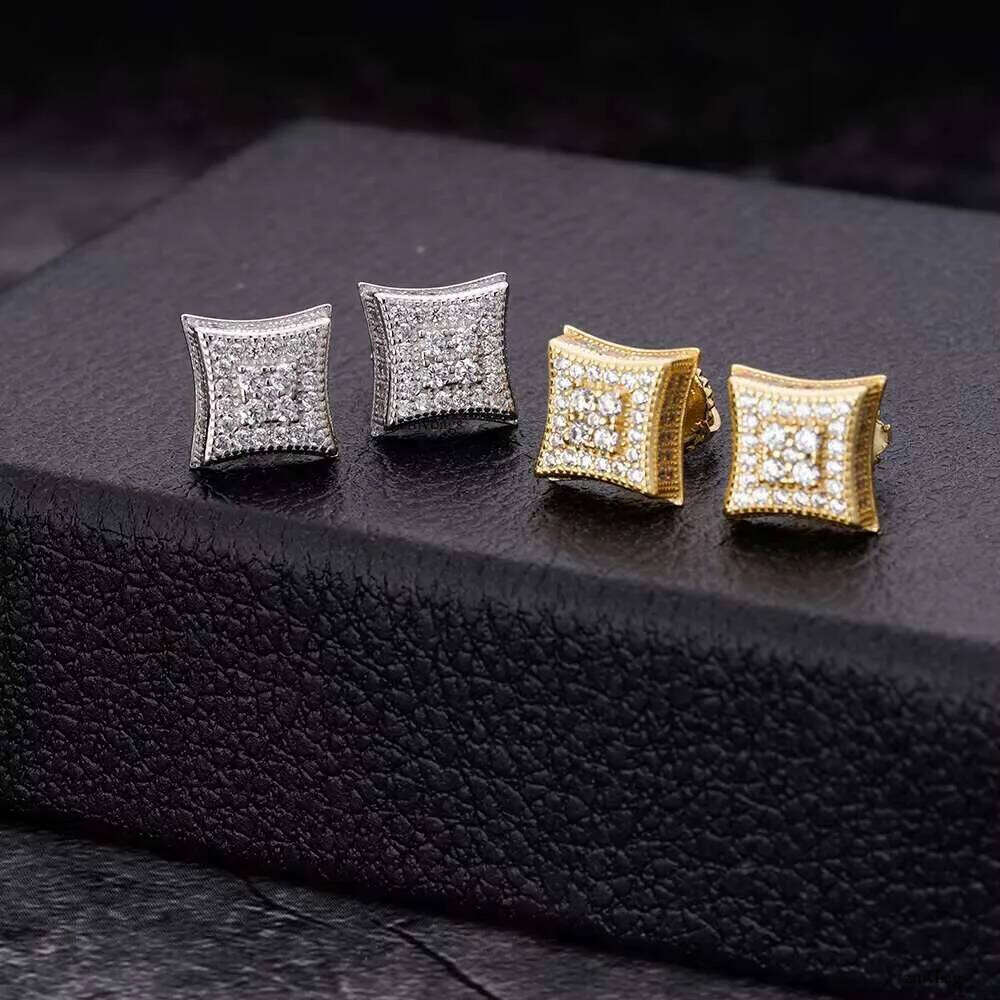 Hip Hop Fine Jewelry Large Gold Finished square Dia Zircon Crystal Stud Earrings for Men