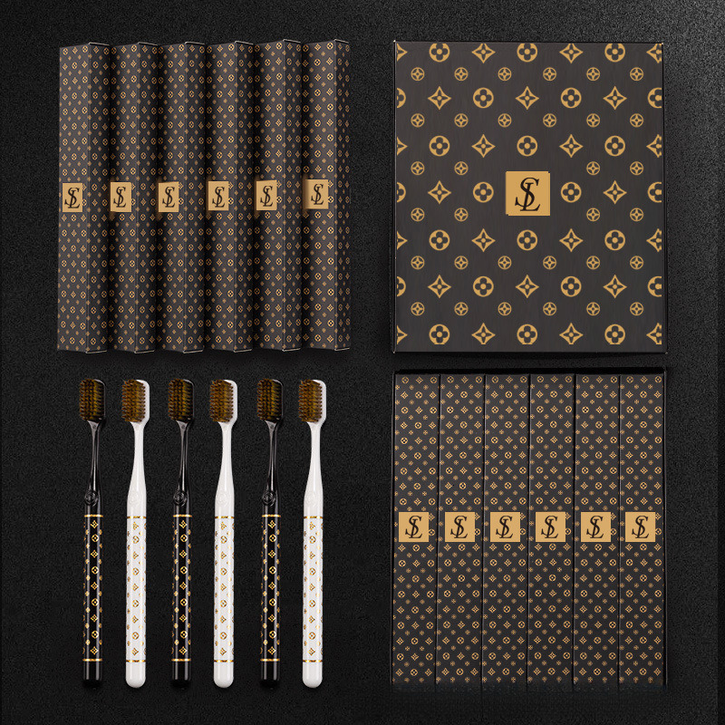 Couple Toothbrushes for Home Use, Ultra-Fine Soft Bristles, Adult Wide Head, High Appearance, Gold Stamping