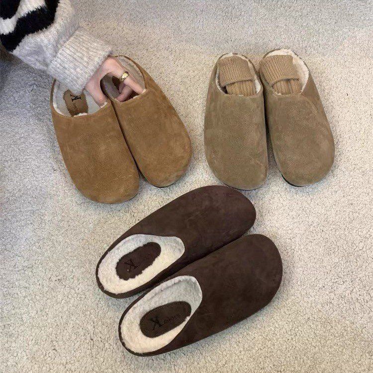 Fluffy Lined Womens Slippers 2025 Winter Designer New Retro Flat Slipper Versatile Outdoor Durable Slides Comfortable Convenient Daily Wear Sizes 35-4