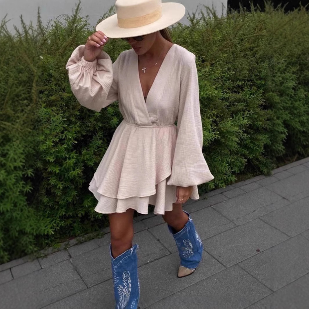 Summer trend 2025 Cross border Women's S Fashion Design Dress with Waist and Solid Color Skirt for Women's New Designer Dress