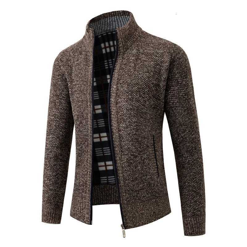 Autumn Winter Knit Cardigan Men Solid Color Stand Collar Slim Sweatercoat Mens Knitted Sweaters Jackets Zippers Cardigans Man XJ250805