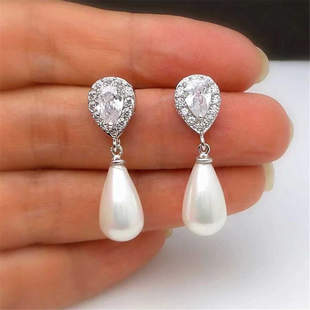 Charm Female White Crystal Drop Earrings Cute Pearl Trendy Bridal Wedding Jewelry For Women Y250804