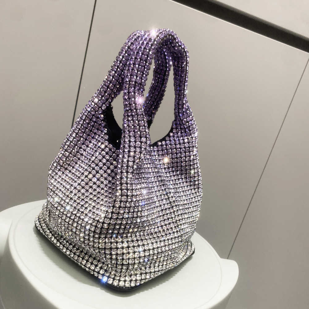 designer bag Women's bag 2025 Rhinestone bag gradually changing color Portable bucket bag Single shoulder diagonal chain bag Small bag Handbag