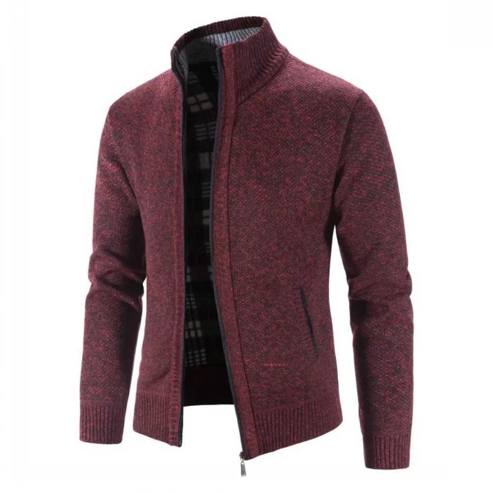 Autumn Winter New Men Trendy Knitted Cardigan Fleece Zipper Sweater Mens Warm Coat Stand-up Collar Solid Color Sweater Cardigan XJ250805