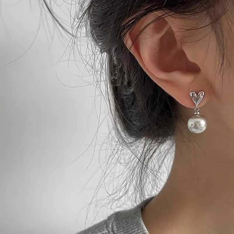 New French Gray Imitation Pearl Pendant Earrings for Women Crystal Engagement Wedding Party Elegant Temperament Ear Jewelry Y250804