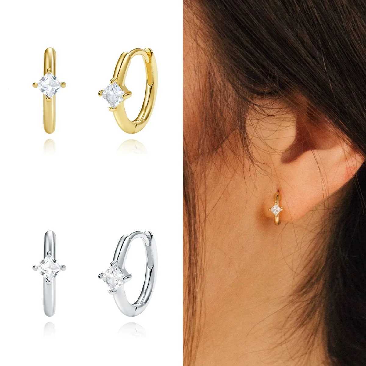 Vintage Square Crystal Stone Hoop Earrings for Women Simple Gold Color Circle Huggie Punk Minimalist Earring Piercing Jewelry Y250804