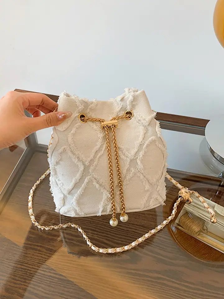 Free shipping designer bags Womens Elegant Faux Pearl Decor Chain Crossbody For Women Exquisite Trendy Metal Purse Drawstring Shoulder Bag
