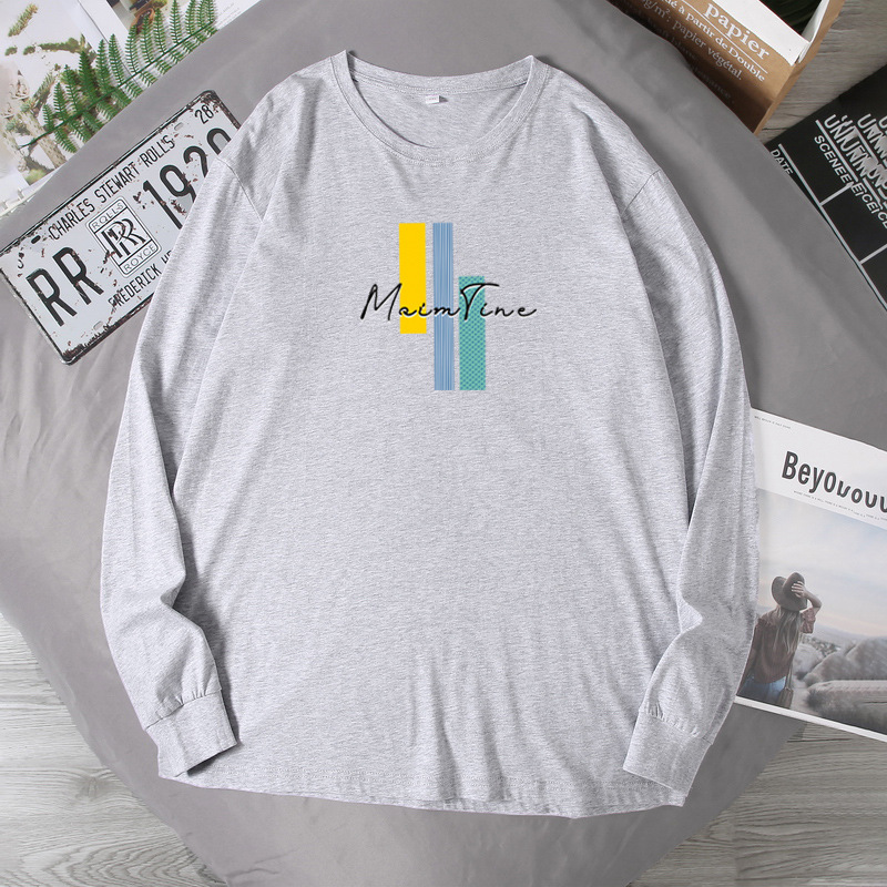 Spring and autumn Korean version of the printed T-shirt bottoming long-sleeved top wide loose plus fat to increase fashion men's long-sleeved