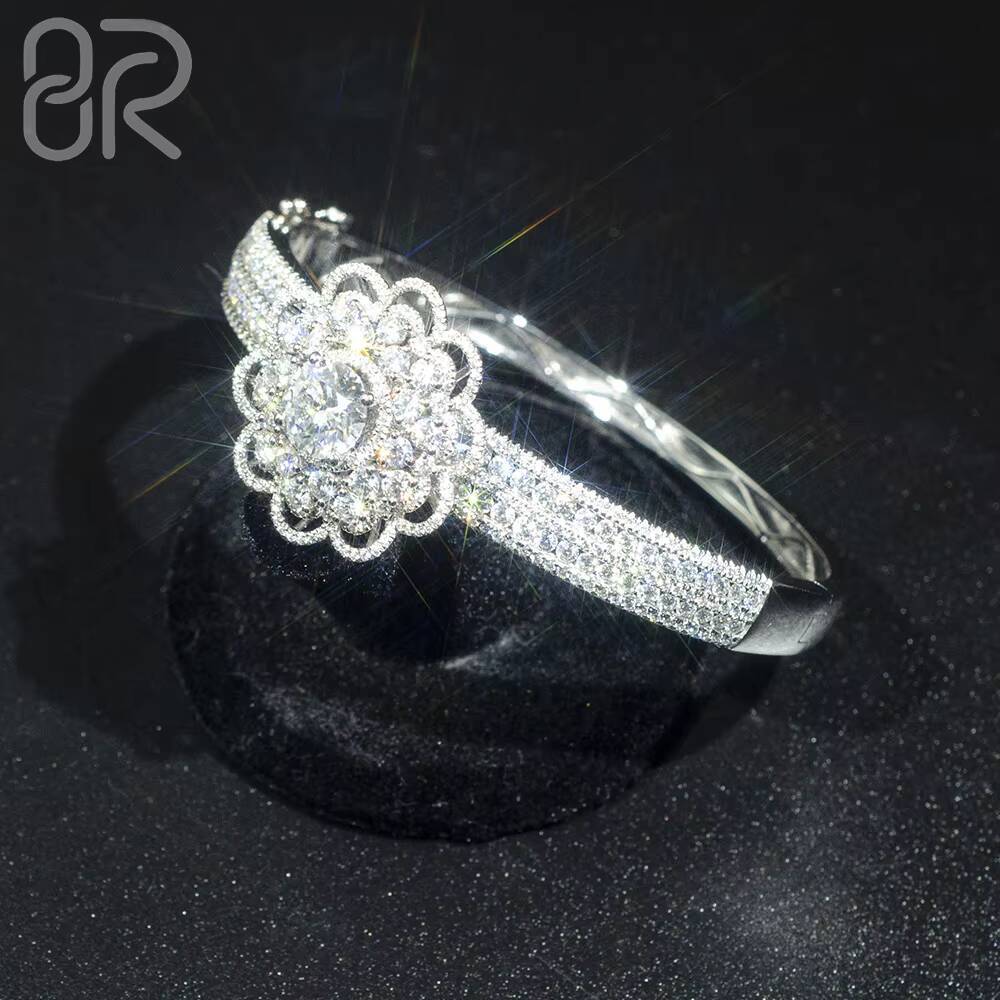Wholesale Lab Grown Diamond Bangle Iced Out Round Brilliant Cut 10K 14K 18K Solid Gold Bangle for Men Women