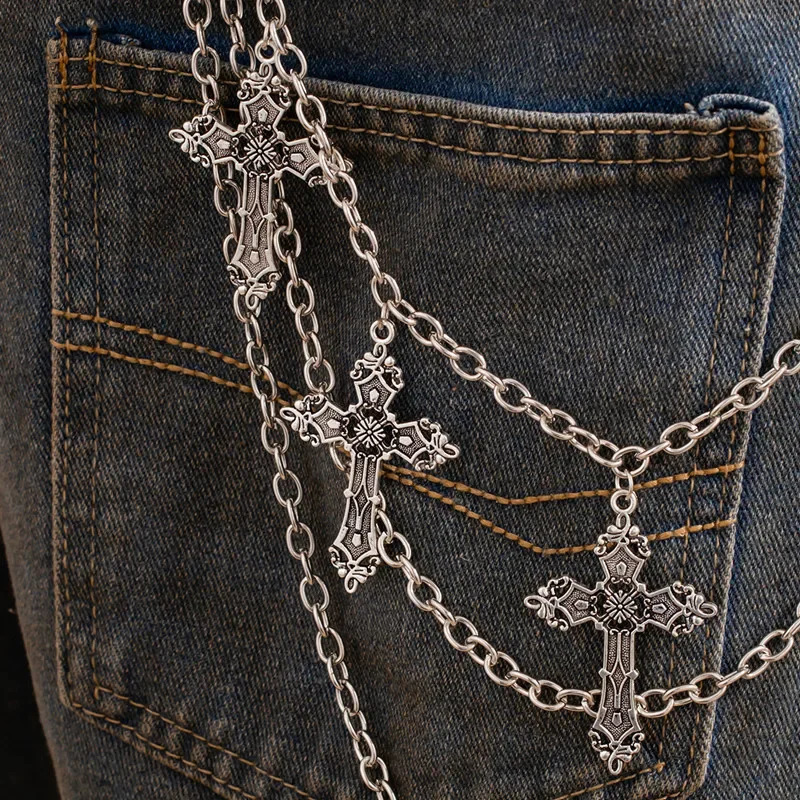 Fashion Punk Metal Pants Chain Hip Hop Waist Chain Cross Pendant Jeans Chain For Men Women Accessories Gifts 250729
