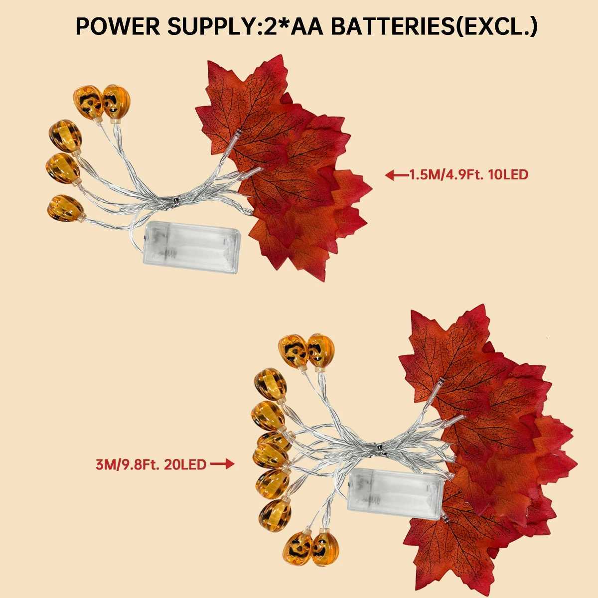 1PC Halloween Pumpkin Maple Leaf LED String Lights Autumn Decorative Lamp Battery Operated For Home Party Garden Autumn Decor XJ250804