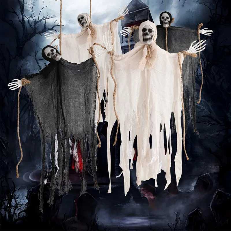 Hanging Skeleton Ghosts Scary Flying Ghost with Wizard Hat for Haunted House Decoration Patio Porch Skull PropXJ250804