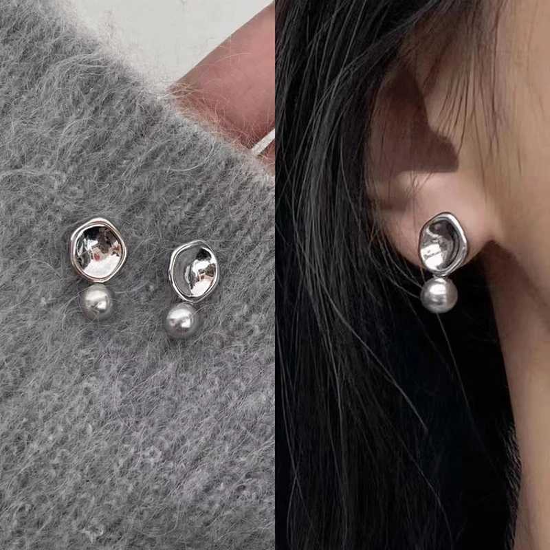 New French Gray Imitation Pearl Pendant Earrings for Women Crystal Engagement Wedding Party Elegant Temperament Ear Jewelry Y250804