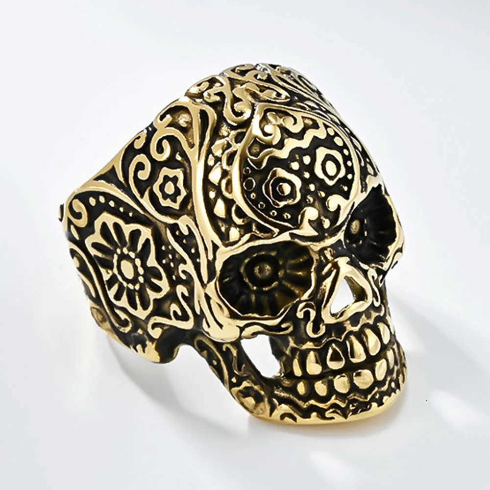 Retro Style Pattern Skull Titanium Steel Ring Mens Hip Hop Head Hand Jewelry Steel Rings M250805