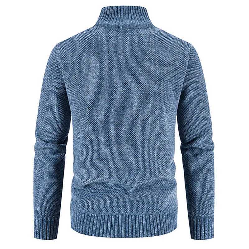 New Autumn Winter Sweaters Men Fleece Cardigan Warm Knitted Sweater Coat Mens Solid Stand Collar Zipper Slim Knitwear Coat XJ250805