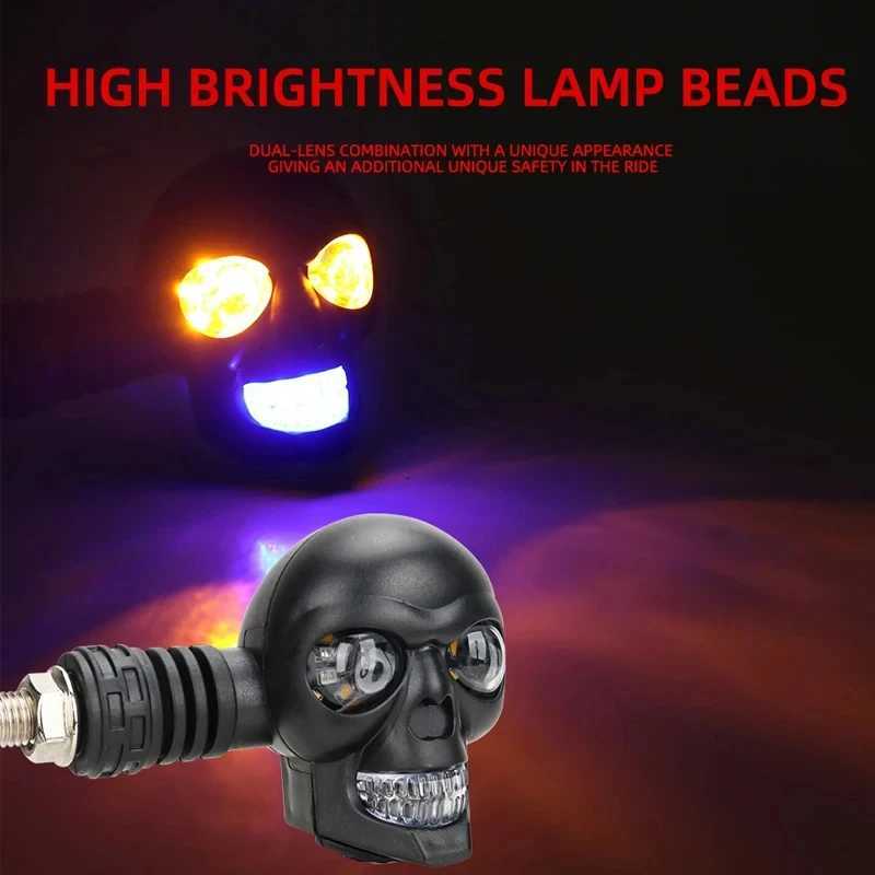 2PCS Motorcycle LED Dual Color Skull Shape Waterproof Fog Light Auxiliary Headlights ATV Scooter Driving For Racers Spotlight XJ250804