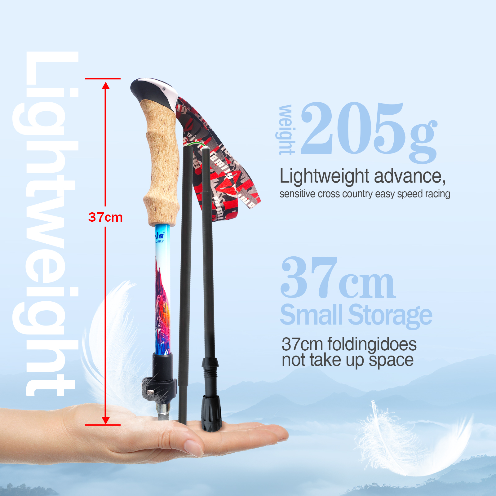 Trekking Poles Carbon Fiber Telescopic Folding Multifunction Pole Portable Hiking Pole Trail Walking Stick