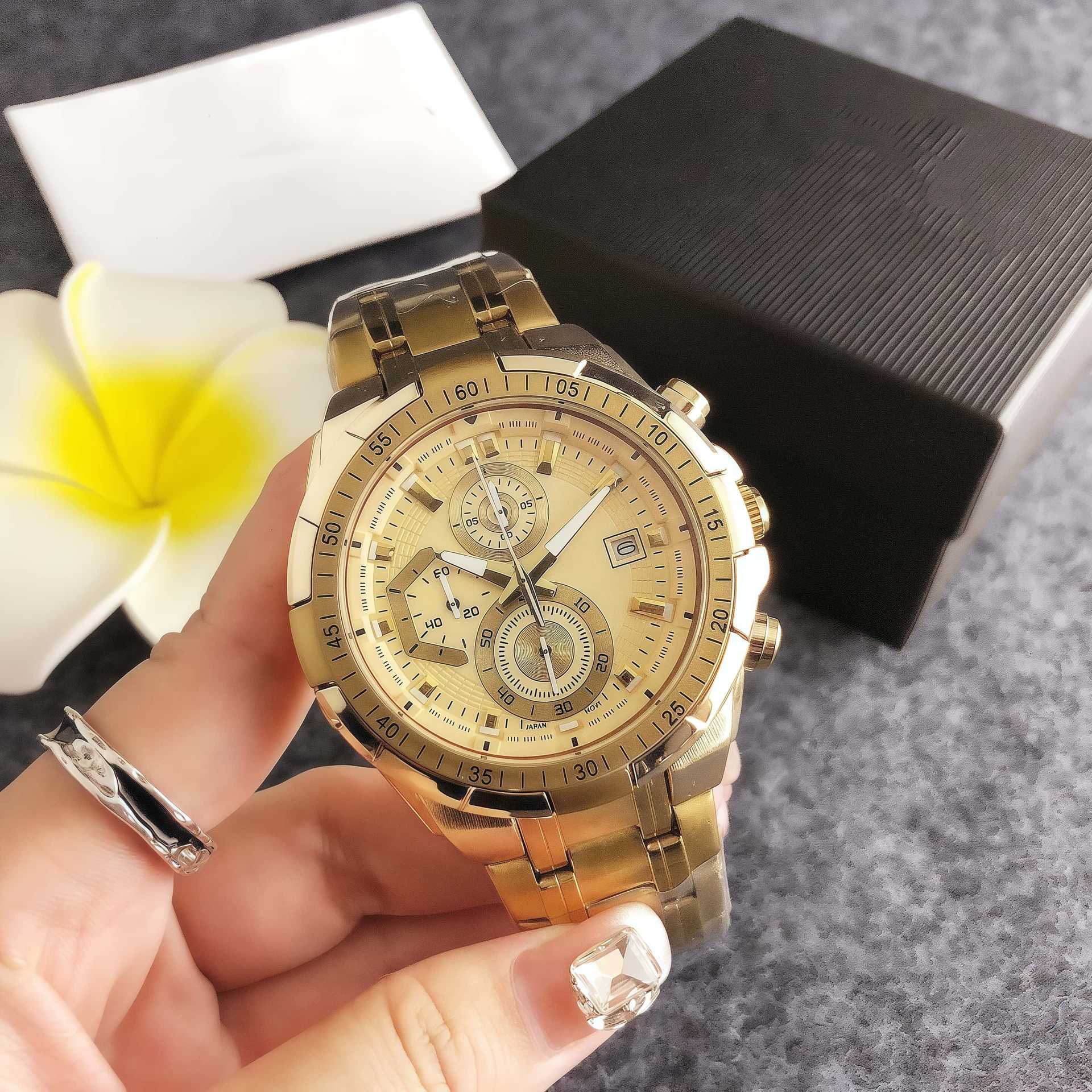 46mm Large dial Mens watches Luxury wistwatches fashion Black Dial With Calendar Sport Men Watch Full-featured Business luminous Quartz watch