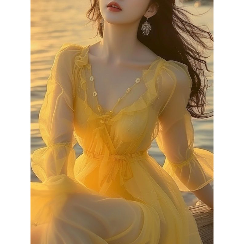 2025 Spring New fashion Summer Women's S Dress Beach Dress Beach Vacation Super Fairy French Long Dress Very Beautiful New Designer Dress