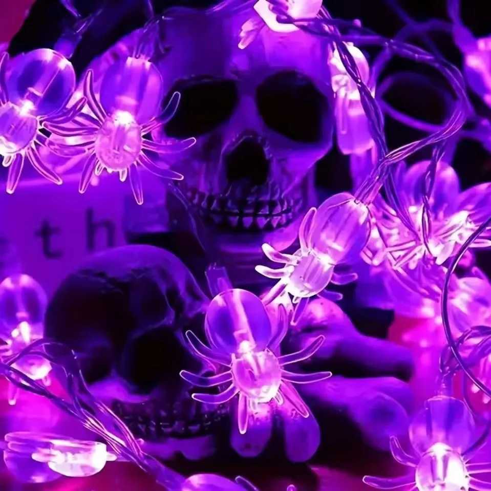 1PC Halloween Purple Spider LED Lights Battery Powered Hanging Lamp Horror Decoration Lights for Party Haunted House XJ250804