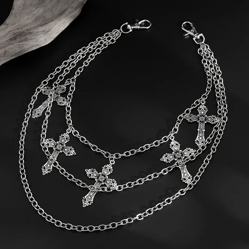 Fashion Punk Metal Pants Chain Hip Hop Waist Chain Cross Pendant Jeans Chain For Men Women Accessories Gifts 250729