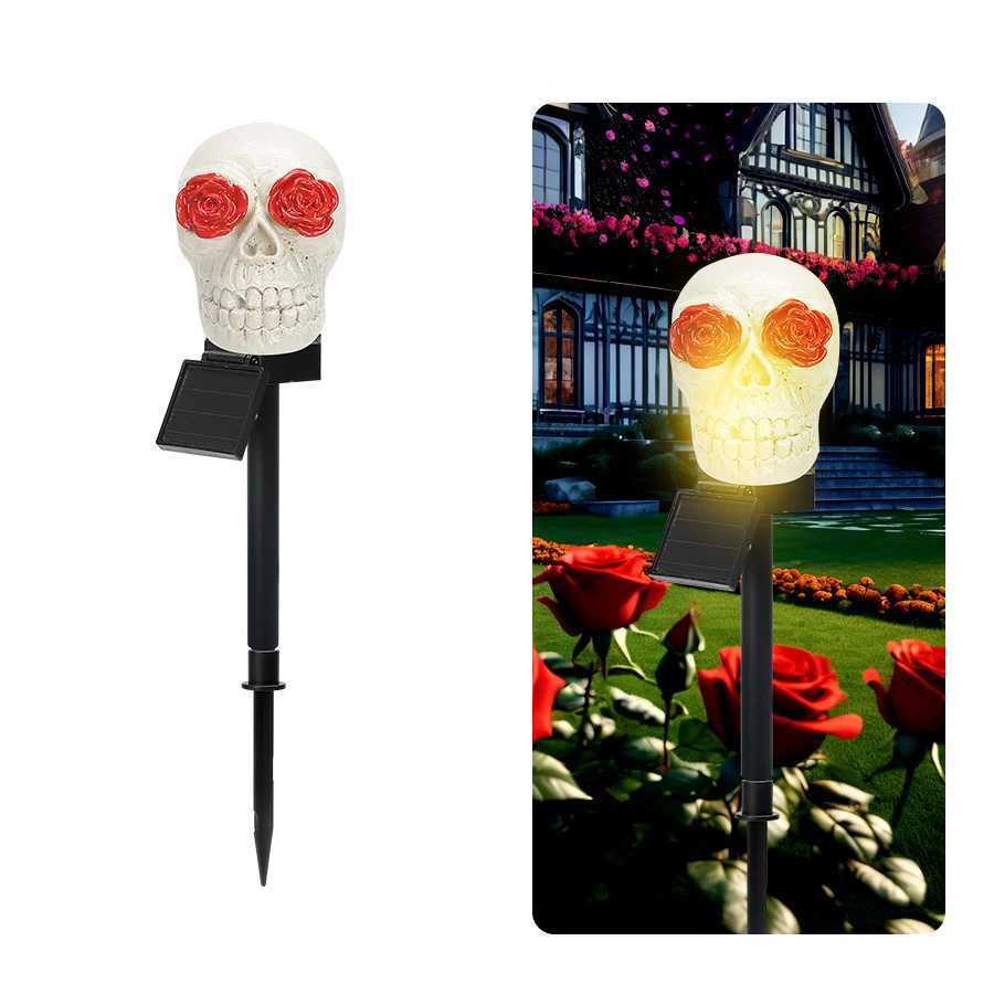 Halloween Rose Skull Solar Light Solar Rechargeable Resin Floor Light for Outdoor Patio Waterproof Horror Decorated LanternXJ250804