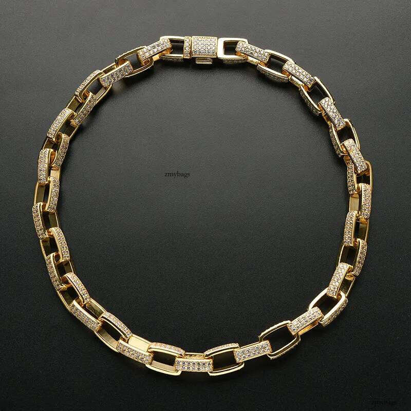 Iced Out Geometric Square Box Link Chain Bracelets and Necklaces Choker for Men Hip Hop Micro Set CZ Stone Cubic Zirconia Bling Rapper Jewelry bracele
