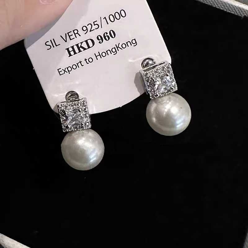 Luxury Gray Pearl Dangle Earrings for Women Classic Elegant Temperament Crystal Zircon French Stud Earrings Fashion Jewelry Gifts Y250804