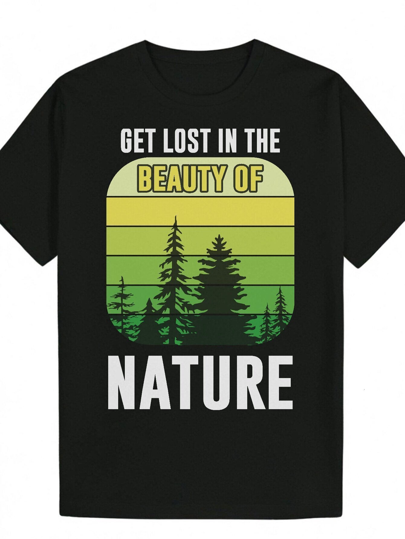 Men's Round Neck Polyester T-Shirt, Design "Lost in the Beauty of Nature", Summer Series, Regular Fit, Pattern Painting Style, Lightwei