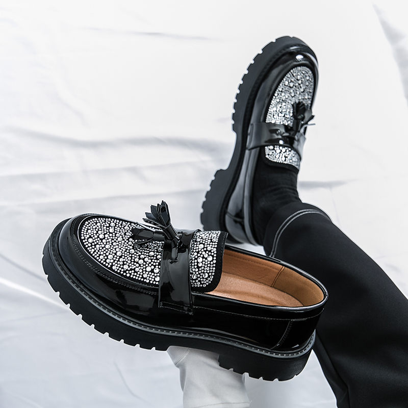 55003- New European and American 2025 Fashion Style Big Head Leather Shoes for Men's Casual Leather Shoes, Height Increased Thick Bottom Business