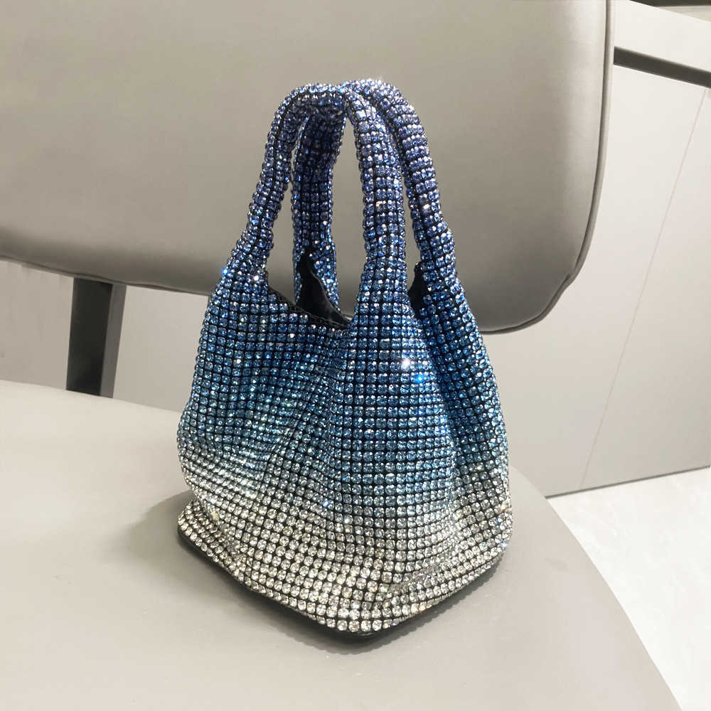 designer bag Women's bag 2025 Rhinestone bag gradually changing color Portable bucket bag Single shoulder diagonal chain bag Small bag Handbag