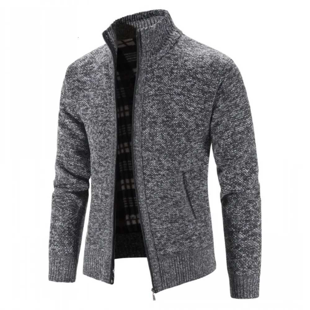 Autumn Winter New Men Trendy Knitted Cardigan Fleece Zipper Sweater Mens Warm Coat Stand-up Collar Solid Color Sweater Cardigan XJ250805