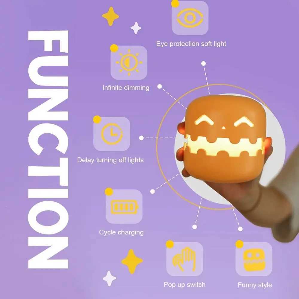 Creative Halloween Pumpkins Lamp Auto-Off Timer Push Type Pumpkin Night Light Ornament Dimmable Mini Pumpkin LED Lantern Baby XJ250804