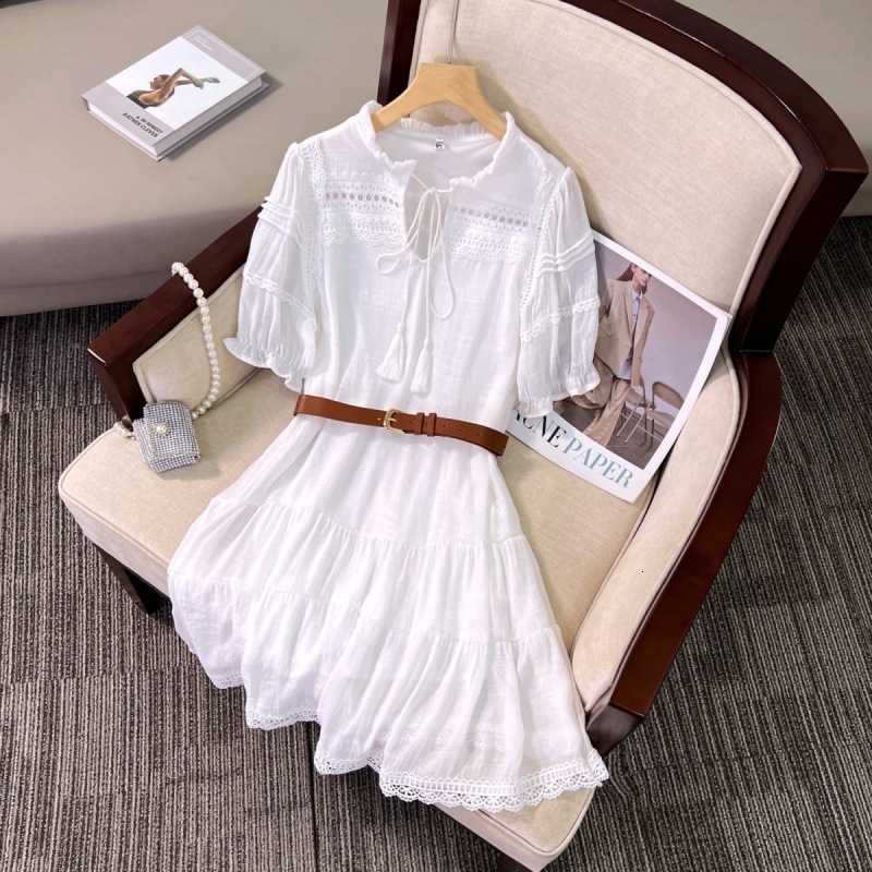 2025 Summer New Women S Dress French Style Fairy White Long Sleeve Lace For Early fashion Autumn Sweet Gentle Puff Loose Doll Designer