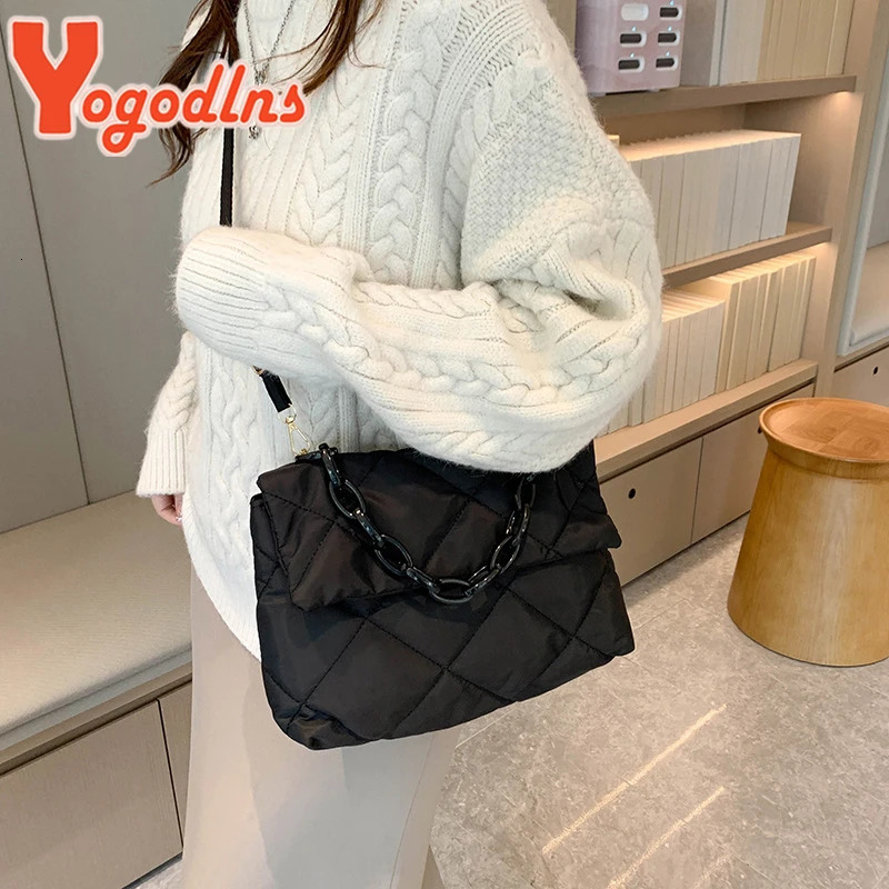 Yogodlns Large Capacity Crossbody Square Bags Casual Chain Women Underarm Fashion Quilted Allmatch Winter Simple Shopping 250804
