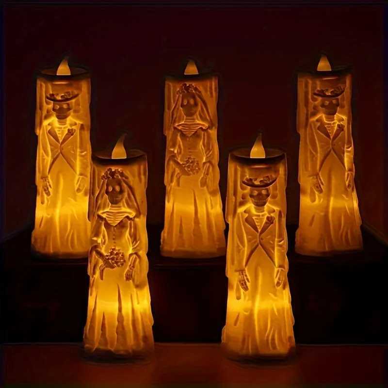 Halloween Skeleton Lamp LED Luminous Candle Horror Decoration Prop Ghost Bride and Groom Couple Lamp Ornament Halloween Decor XJ250804