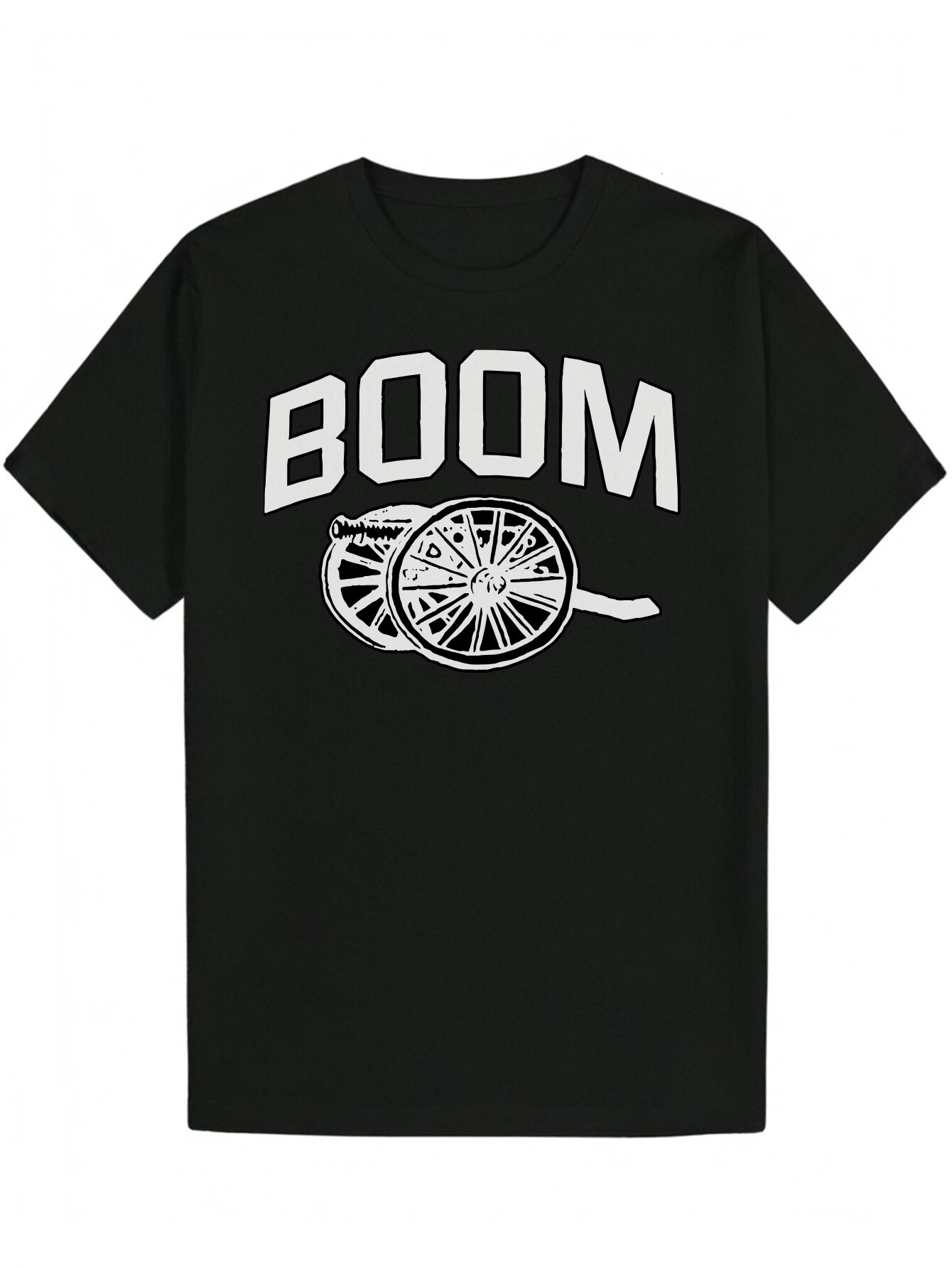 Men's Summer Round Neck Polyester T-Shirt with 'BOOM' Pattern Sword Design - Black, Lightweight and Breathable for Casual Wear 40b1d