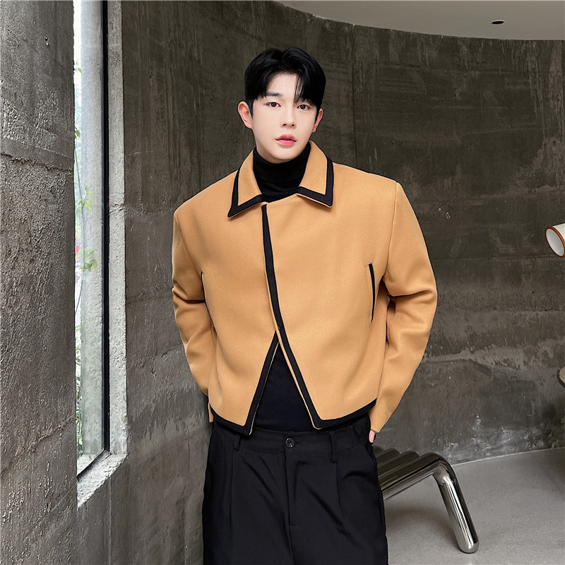 Mens Jacket Single Button Contrast Color Edge Casual Loose Male Short Top Autumn Korean Fashion Trend 9A7382 241011