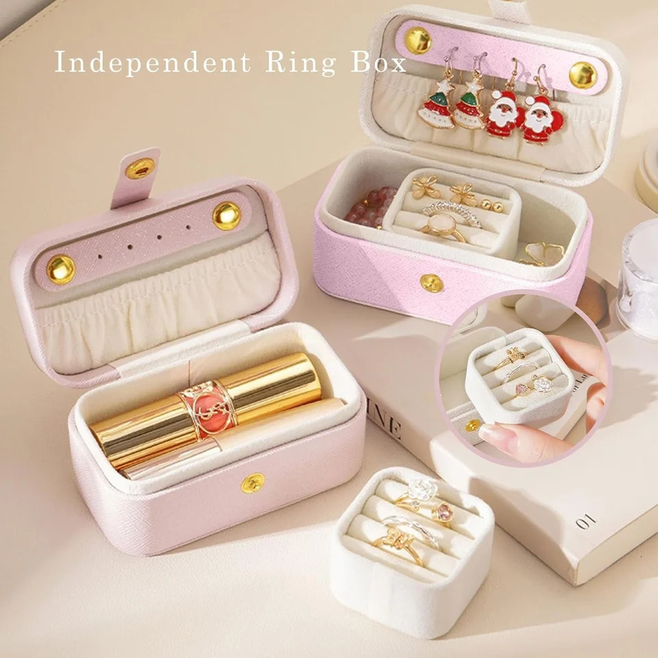 Portable Mini Jewelry Box Small Travel Storage Case for Rings Necklaces Earrings Lipstick with Removable Ring Slot PU Leather 250804